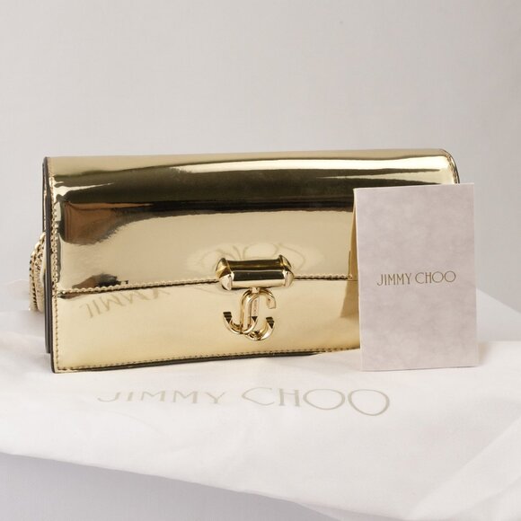Jimmy Choo Varenne Avenue Metallic Gold Wallet on Chain Clutch Bag - Picture 2 of 12